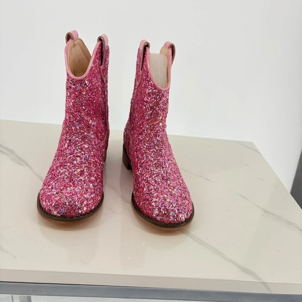 Cowboy Boots 10 Pink Glitter Sparkly Western Pull On Toddler Shoes